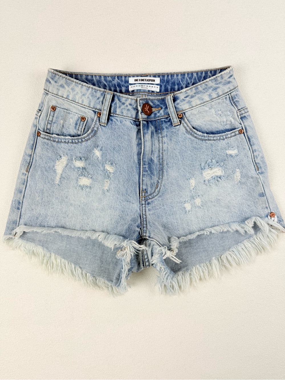 One x One Teaspoon Distressed Denim Cutoff Shorts High Rise Frayed Festival